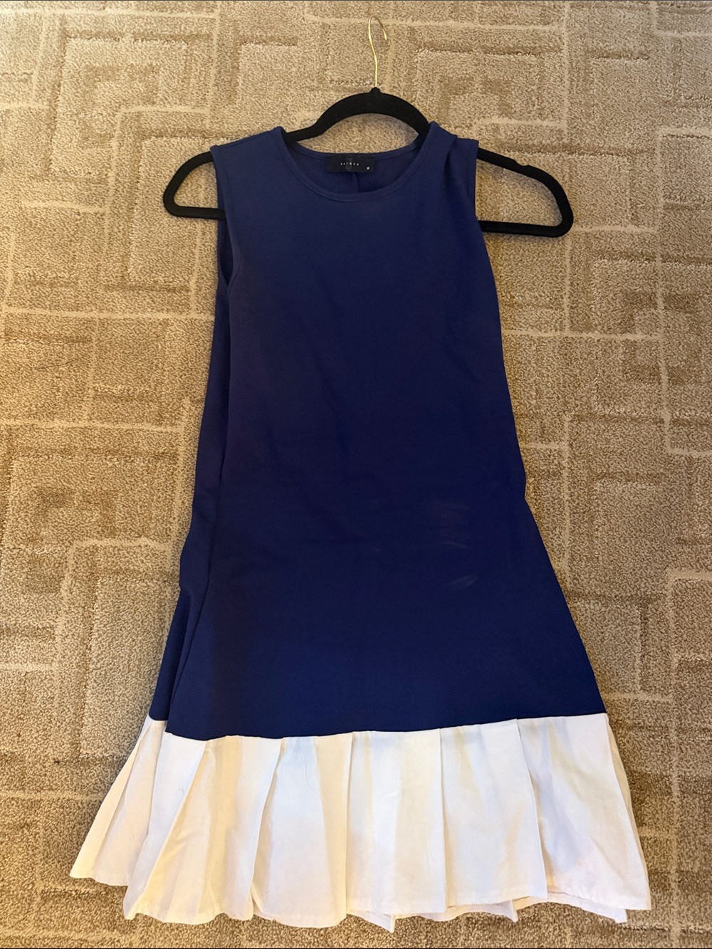 All Saints 21 Navy and White Ruffle-Hem Sleeveless Dress